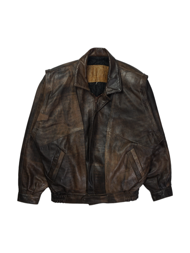 Vintage Golden Fleece Brown Printed Leather Jacket