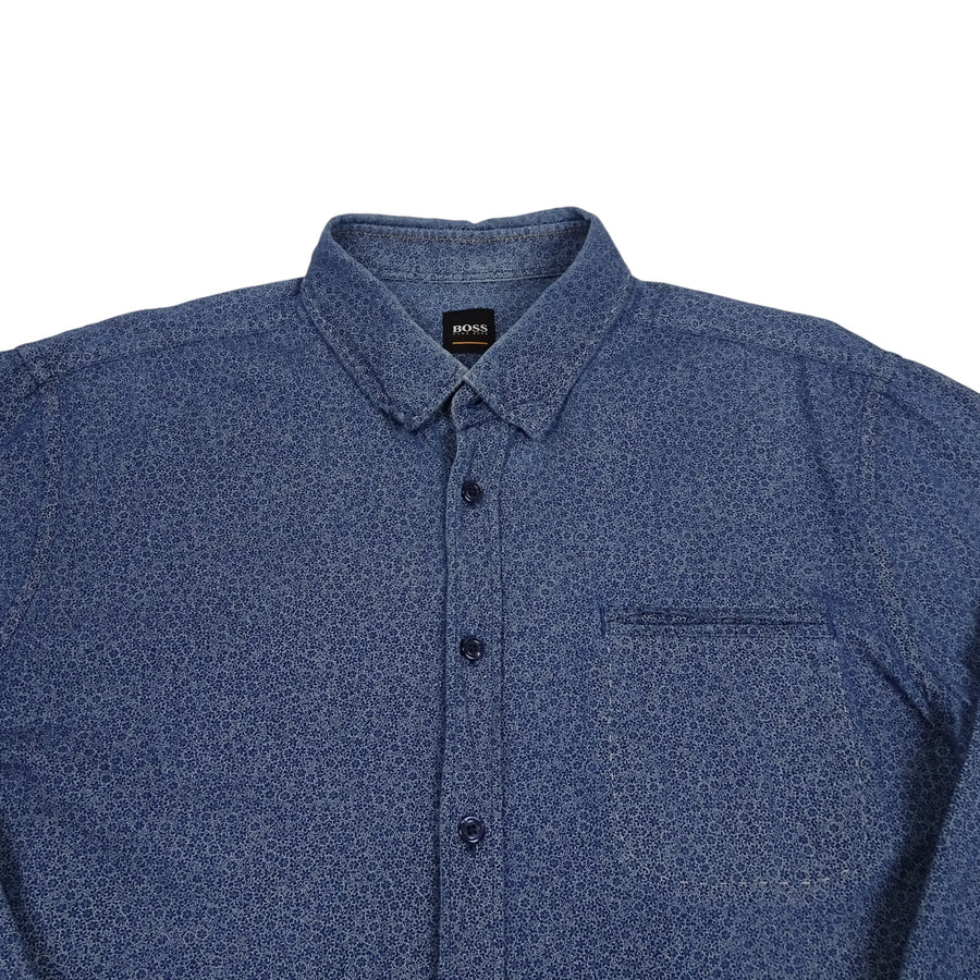 Vintage Hugo Boss blauw bedrukt shirt