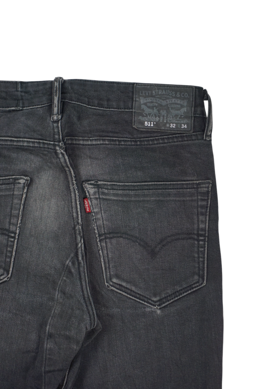 Vintage Levi's 511 Slim Fit Jeans Vervaagd Zwart