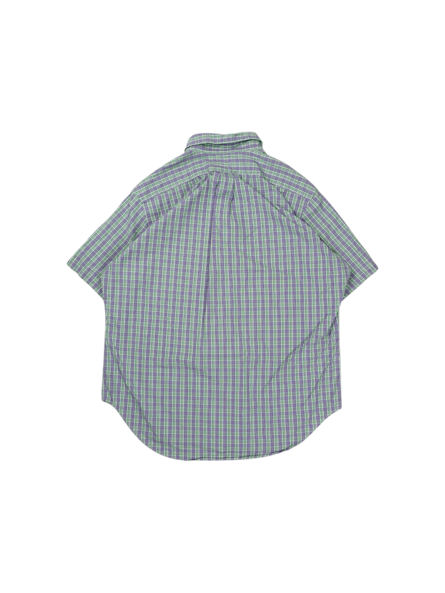 Vintage Ralph Lauren Groen Paars Kort Mouw Overhemd