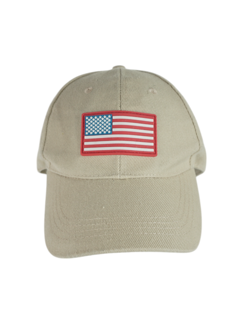 Vintage Beige Cap with American Flag Patch