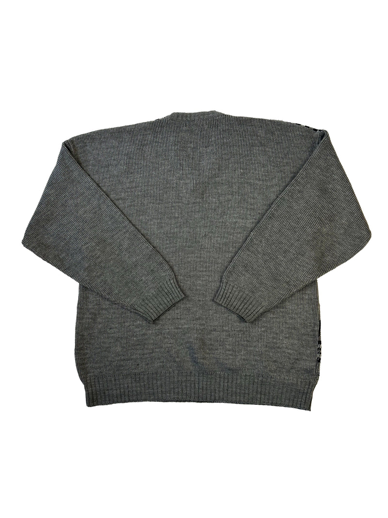 Vintage Casual Wear Grey Printed Knit Sweater
