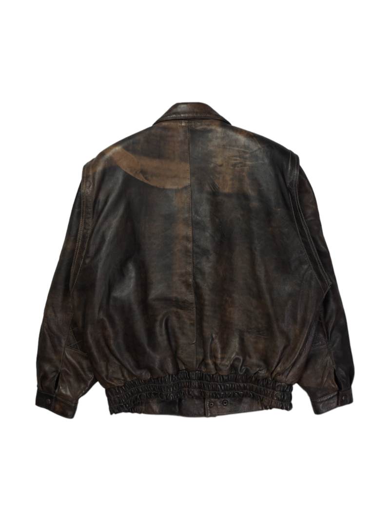 Vintage Golden Fleece Brown Printed Leather Jacket
