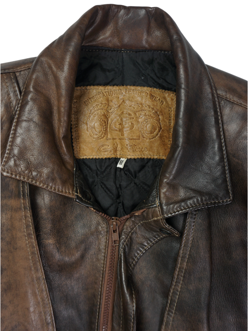 Vintage Golden Fleece Brown Printed Leather Jacket