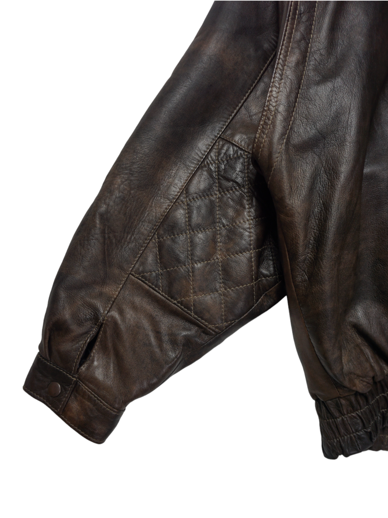 Vintage Golden Fleece Brown Printed Leather Jacket