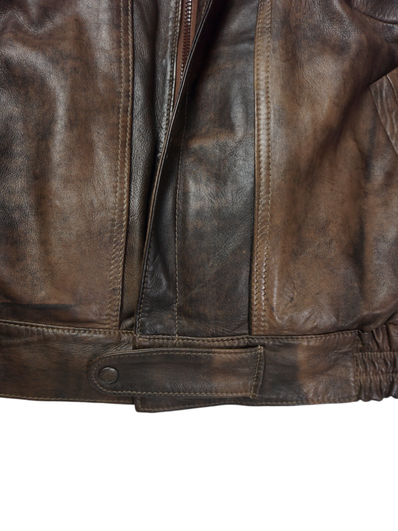 Vintage Golden Fleece Brown Printed Leather Jacket