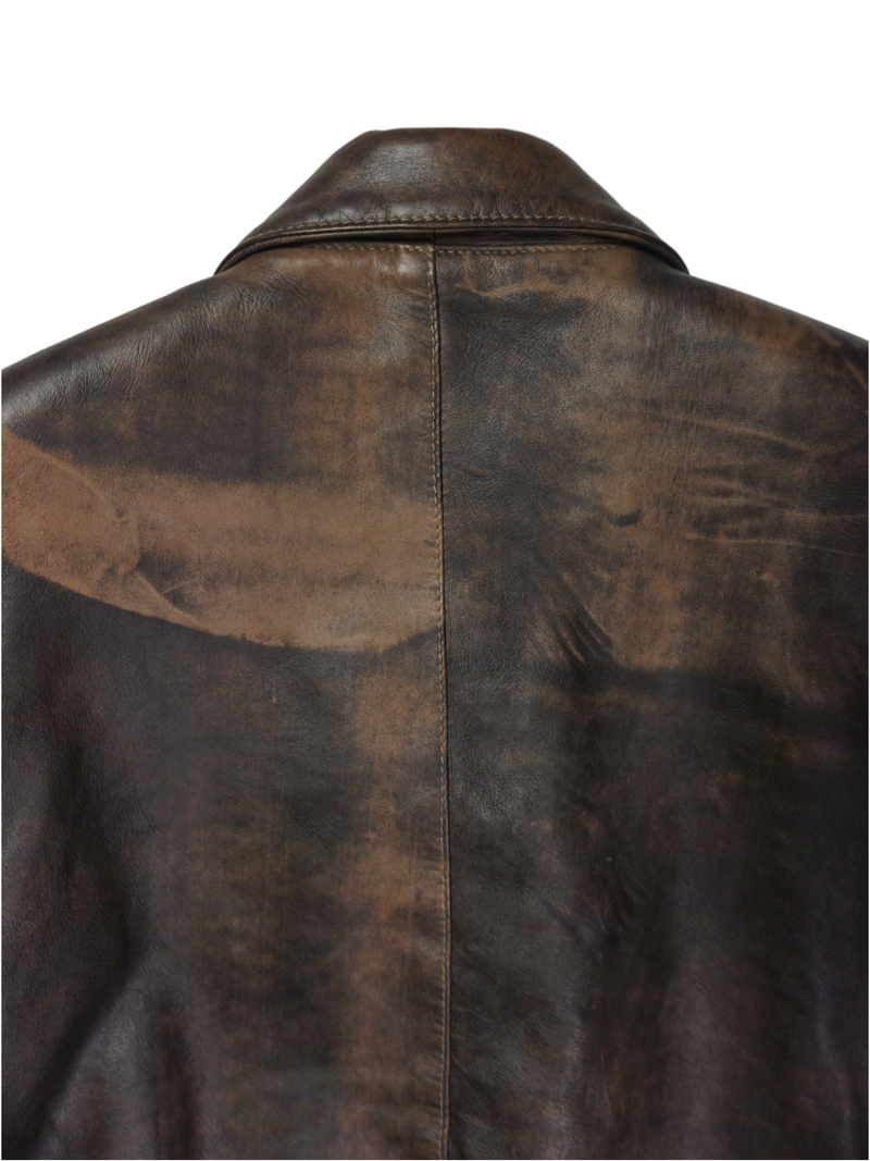 Vintage Golden Fleece Brown Printed Leather Jacket