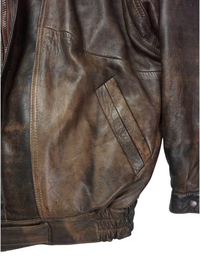 Vintage Golden Fleece Brown Printed Leather Jacket
