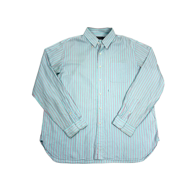 Vintage Ralph Lauren Blue Pink Striped Shirt