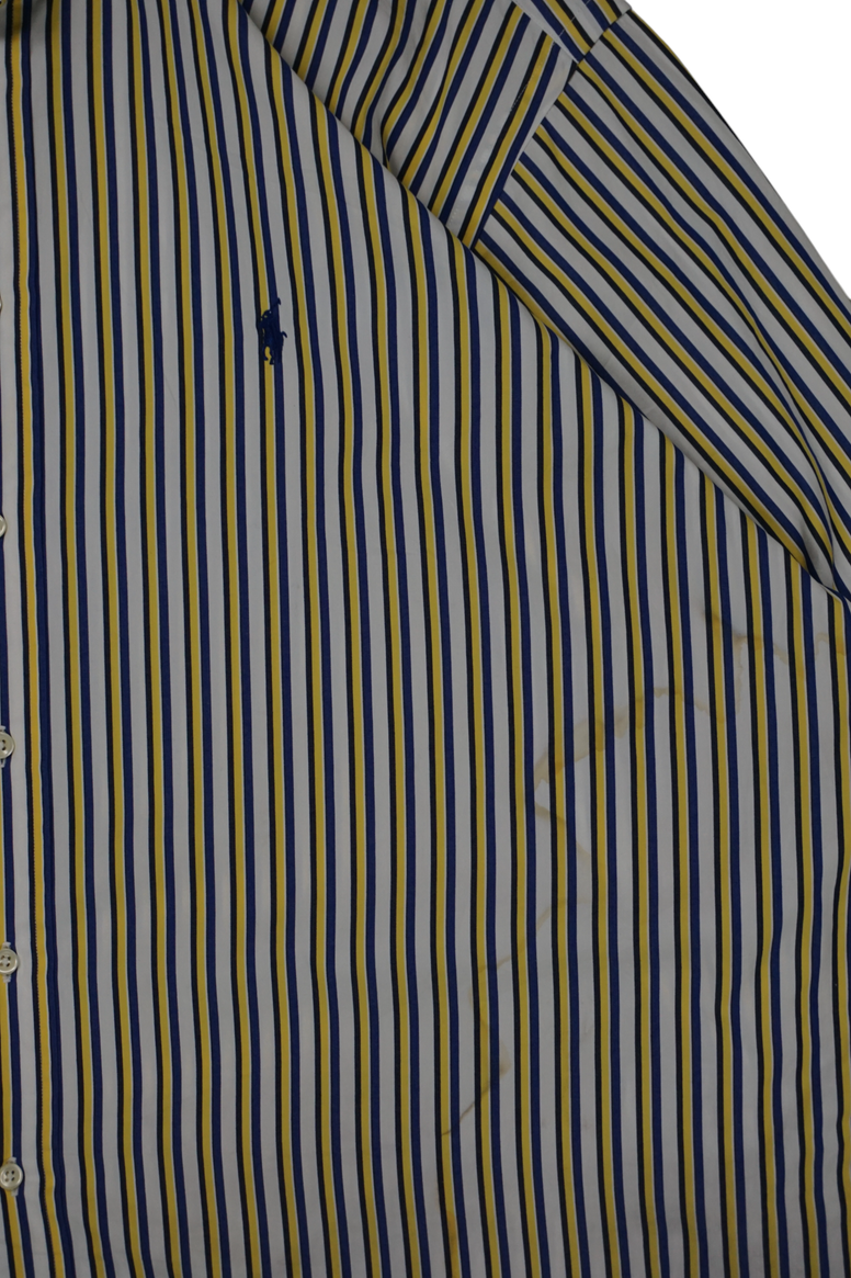 Vintage Ralph Lauren White Yellow Blue Striped Classic Fit Shirt
