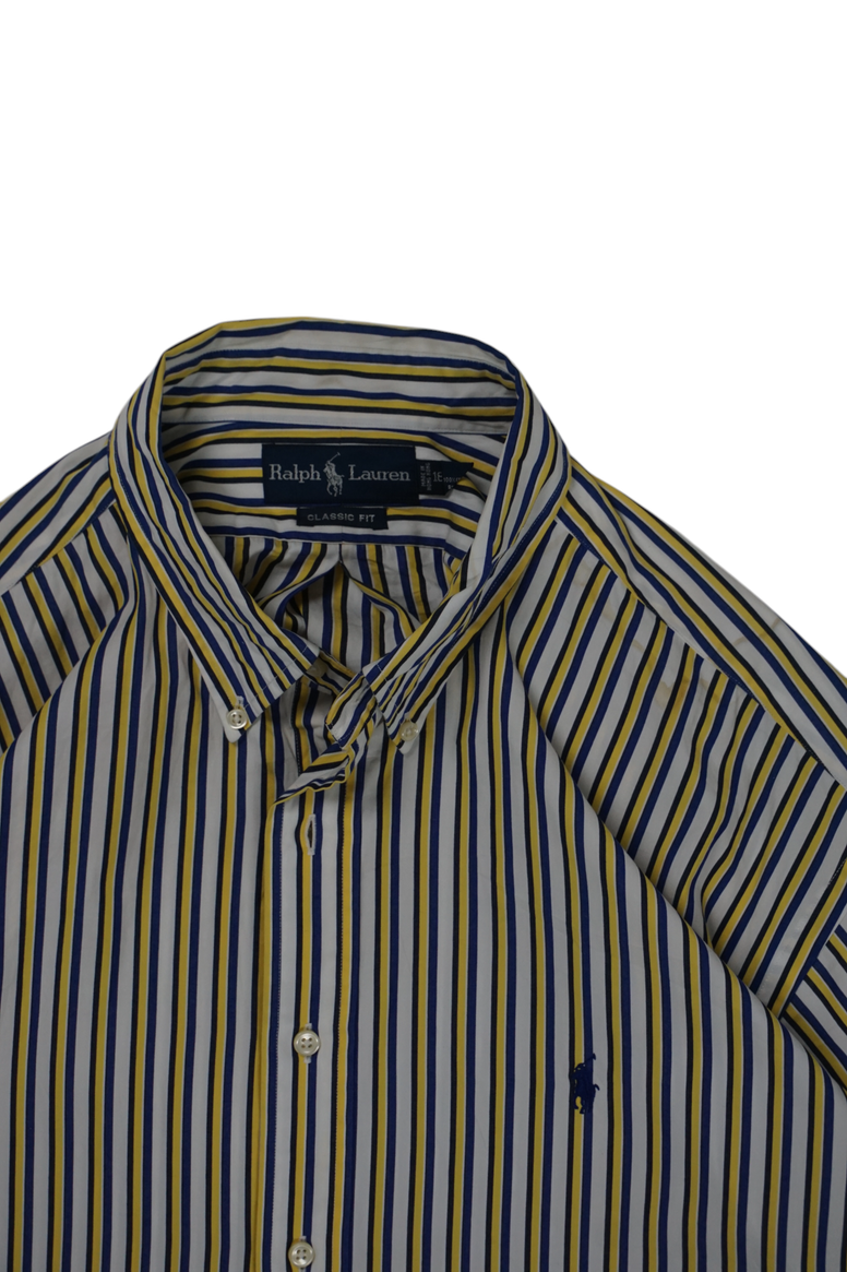 Vintage Ralph Lauren White Yellow Blue Striped Classic Fit Shirt