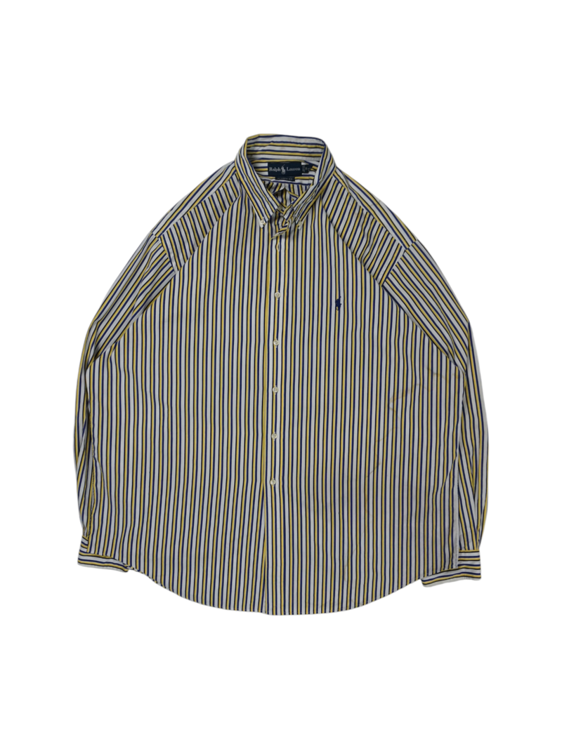 Vintage Ralph Lauren White Yellow Blue Striped Classic Fit Shirt